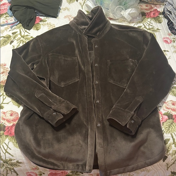 Women’s Dark Brown Velor Corduroy Shirt Jacket - Picture 2 of 10